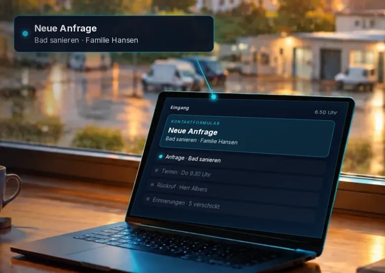 Verwaltungs-Bereich am Laptop — eine neue Anfrage ist eingegangen